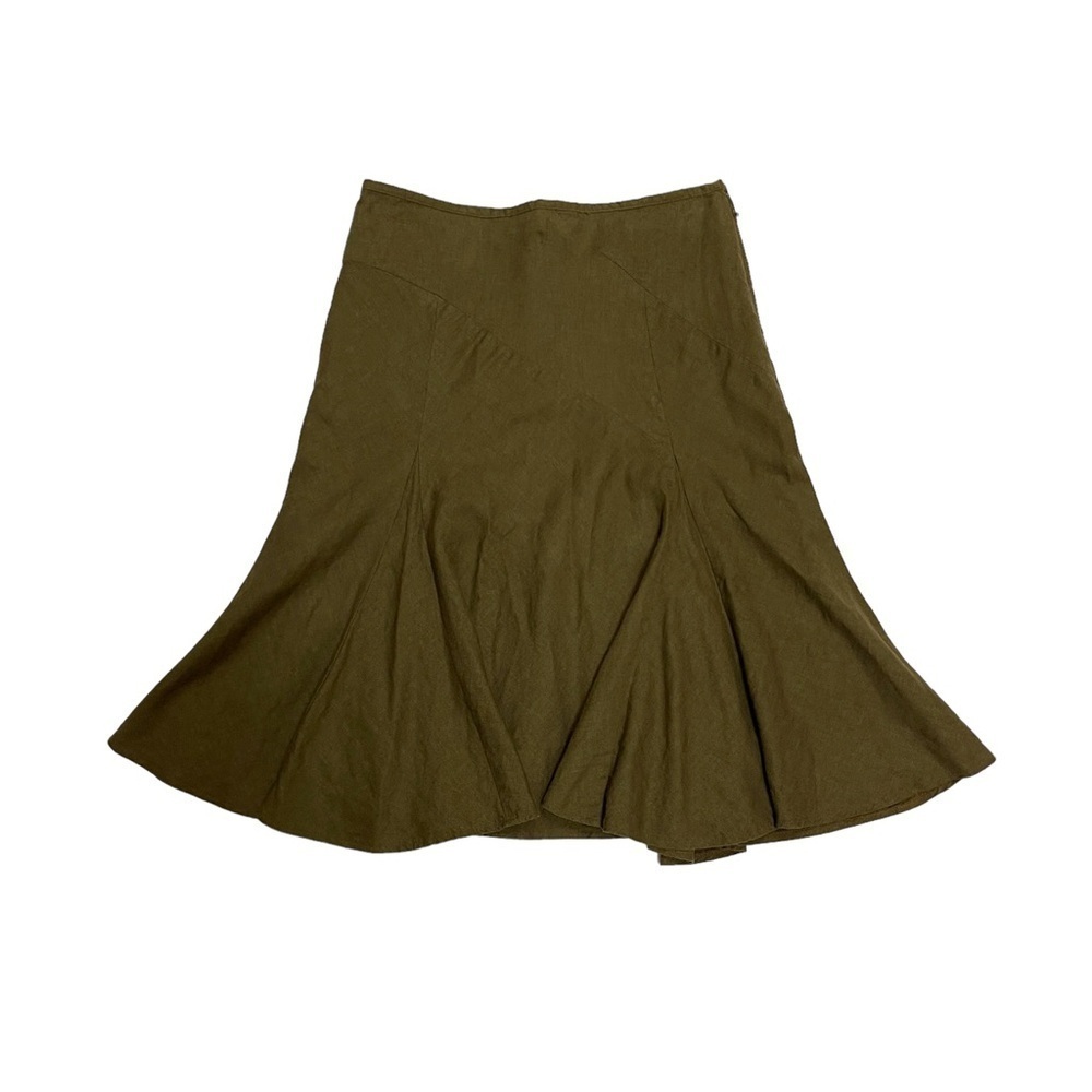 Studio Point linen mid length skirt size 4 W28 L26 khaki green